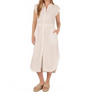 NEW BEFORE YOU COLLECTION gauze capped sleeve shirt dress in white